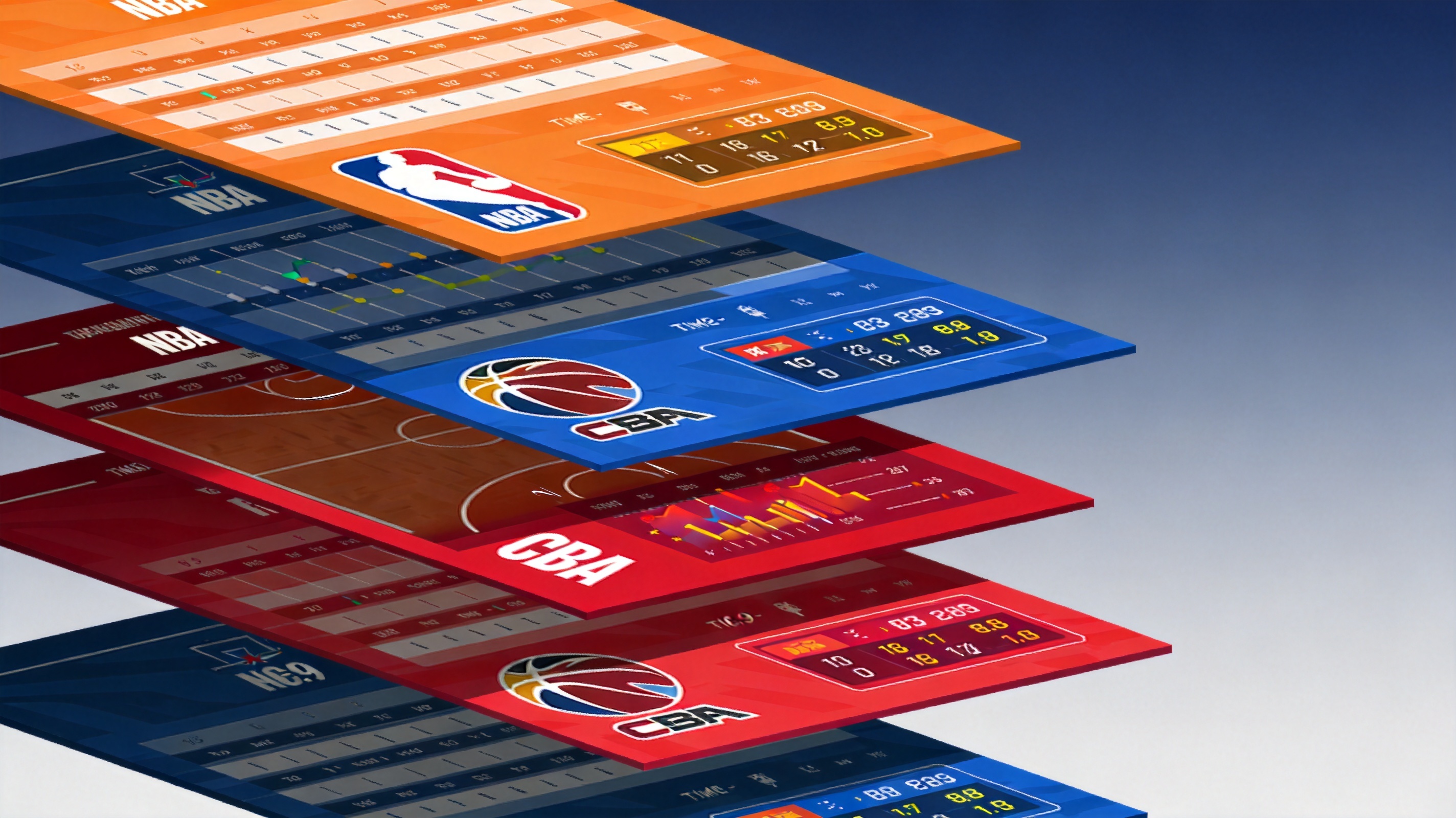NBA、CBA 与其他篮球联赛赛事覆盖范围示意